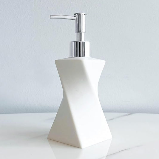 Modern White Hand Soap Dispenser with Silver Pump for Bathroom Countertop, Dish Soap Dispenser for Kitchen Sink, Contemporary Art Style, Matte Finish, 8.5oz (Arctic White)