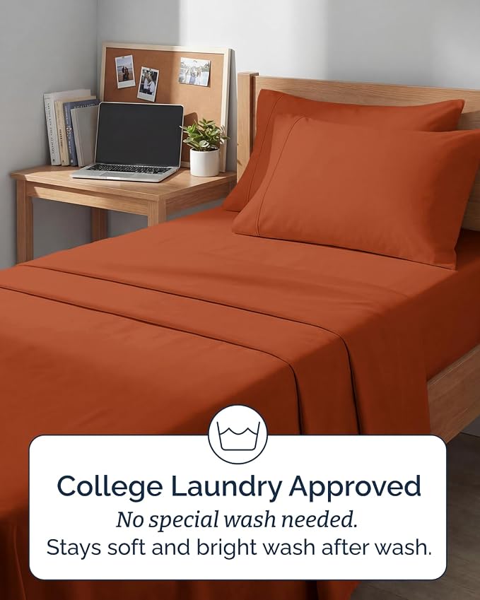 Extra Deep Twin XL Sheet Set - 4 Piece College Dorm Bed Sheets Set with Extra Deep Pockets - Ultra-Soft, Comfy & Breathable Bedding for Women, Men, Kids & Teens - Wrinkle & Fade Resistant - Terracotta