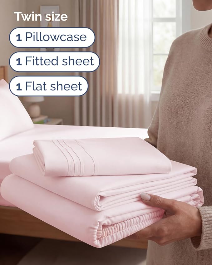 Twin Size 3 Piece Sheet Set - Comfy Breathable & Cooling Sheets - Hotel Luxury Bed Sheets for Women & Men - Deep Pockets, Easy-Fit, Soft & Wrinkle Free Sheets - Lavender Pink Oeko-Tex Bed Sheet Set