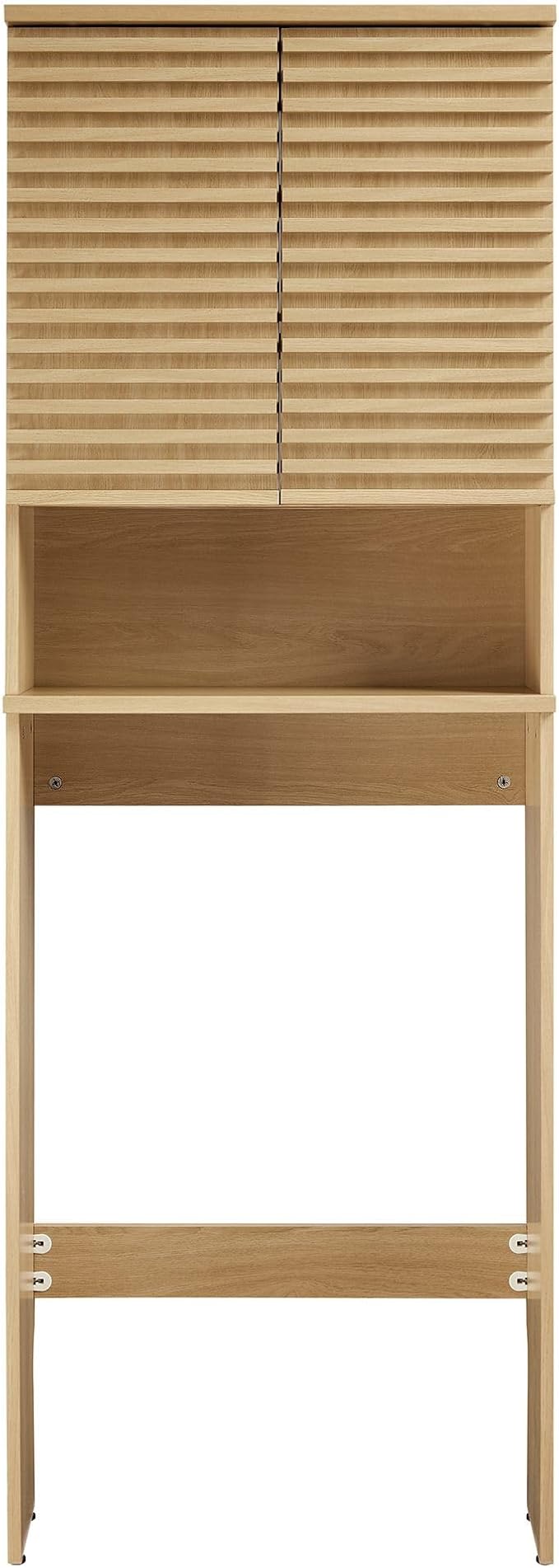 Modway Render Over The Toilet Storage Cabinet in Oak - Modern Bathroom Organizer with Open Shelf, 2 Soft-Close Doors, Wall Cabinet for Above Toilet Storage - Linen Cabinet with Adjustable Shelves