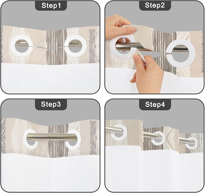 No Hook Shower Curtain with Snap in Liner - Neutral Brown Gray Waterproof Fabric Shower Curtains, Modern Abstract Bathroom Decor with See Through Mesh Top Window, 71x74 Inch