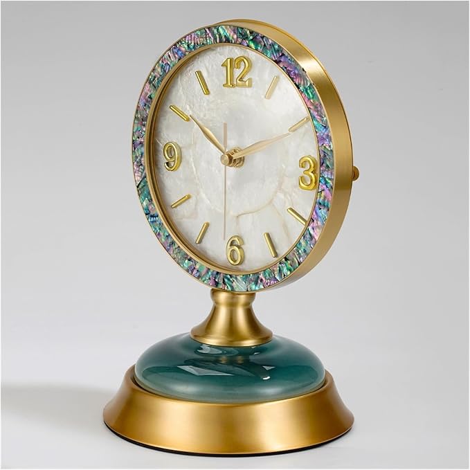 Table Clock Desk Clock Living Room Household Brass Desktop Clock HD Glass Lens Easy to Read Suitable for Bedroom Kitchen Living Room Office Desk Clock