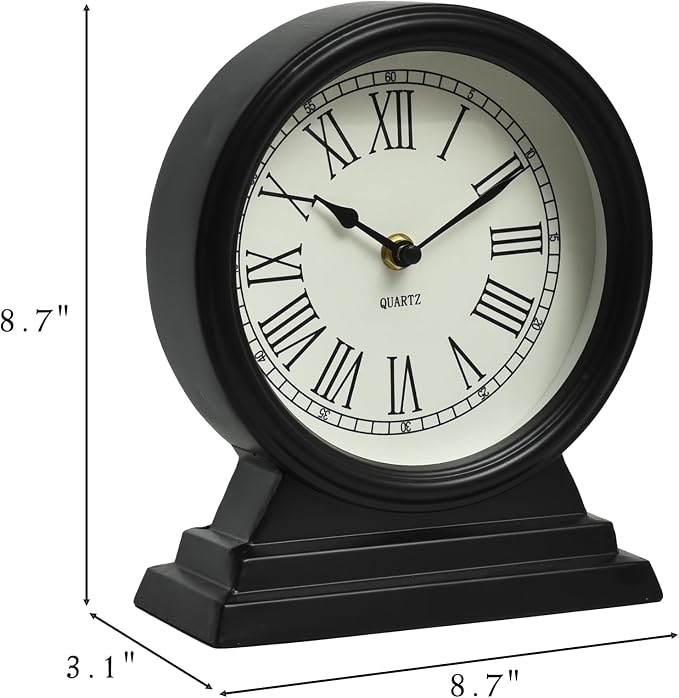 EMAX HOME Black Mantel Clock - Classy Vintage Style Table Clock for Living Room Décor,Silent Non-Ticking Mantel Clocks for Living Room