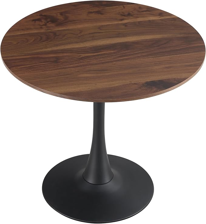 Round Dining Table,32 Inch Tulip Table with Wood Grain Top and Sturdy Metal Pedestal,Mid-Century Leisure Table for Small Space Kitchen Dining Room Living Room,20-Min Easy Assembly,Walnut