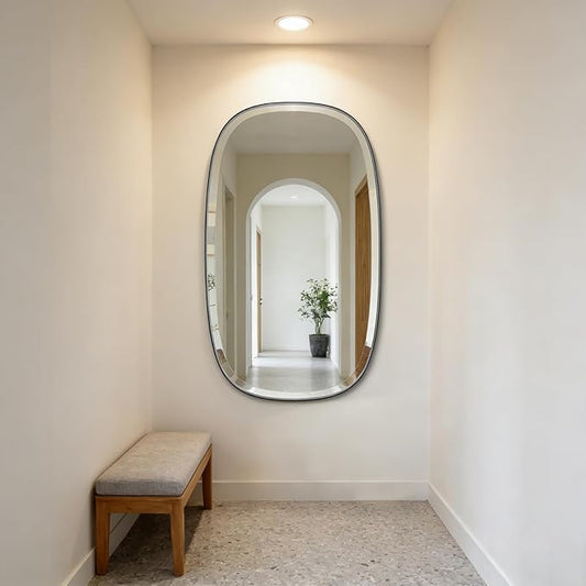 POZINO Rectangle Beveled Mirror, 24"x40" Modern Vanity Mirror with Stainless Steel Frame, Modern Oblong Wall Mirrors for Living Room Bathroom Bedroom Entryway, Hangs Horizontal Or Vertical ﻿