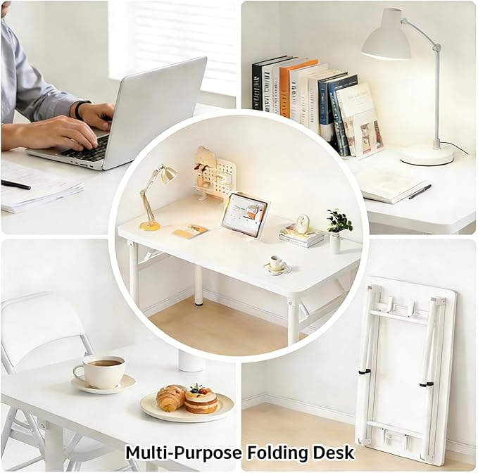 39.4 Inch Foldable Desks for Small Spaces, No Assembly Required Computer Desk Space-Saving Folding Study Table for Home Office