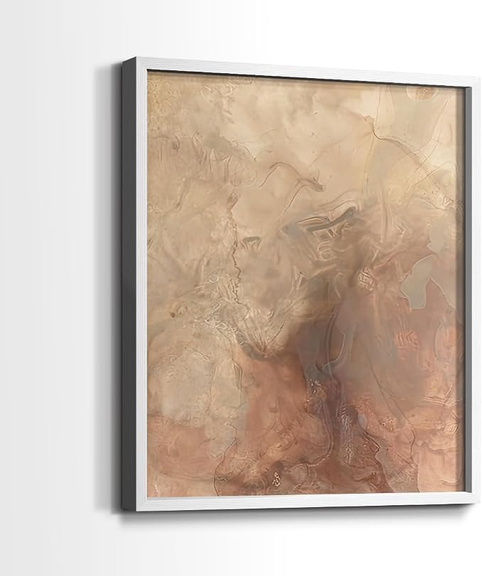 Renditions Gallery Set of 2 Peel & Stick Framed Prints, Abstract Wall Art, Brown Textured Marble Design Re-Stickable - Ready to Hang - 22"x28" - White Frame LT588