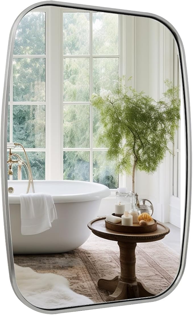ANDY STAR Brushed Nickel Oval Bathroom Mirror for Over Sink, 28x36 Inch Bathroom Vanity Mirror with Unique Oblong Tube Metal Frame-Modern Clean Design with Anti-Rust Stainless Steel Frame