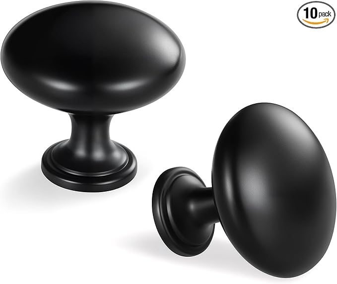 Lardmon 10 Pack Matte Black Round Cabinet Knobs 1.2 Inch(30.5mm) Dia. Drawer Knobs Modern Single Hole Cabinet Pulls Solid Kitchen Knobs Cabinet Handles Heavy Duty Kitchen Hardware for Dresser