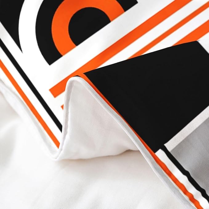 Erosebridal Art Deco Mid Century Duvet Cover Set Retro Modern Abstract Geometric 100% Cotton Comforter Cover Black and White Orange Circles Stripes Twin Bedding Sets for Girls, Contemporary Bed Set