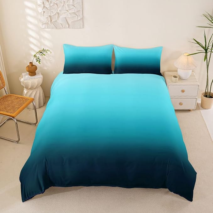 Erosebridal Ombre Blue Black Duvet Cover King Modern Gradient Bedding Set for Kids Teens Abstract Rainbow Quilt Cover Contemporary Artwork Bed Set with Zipper