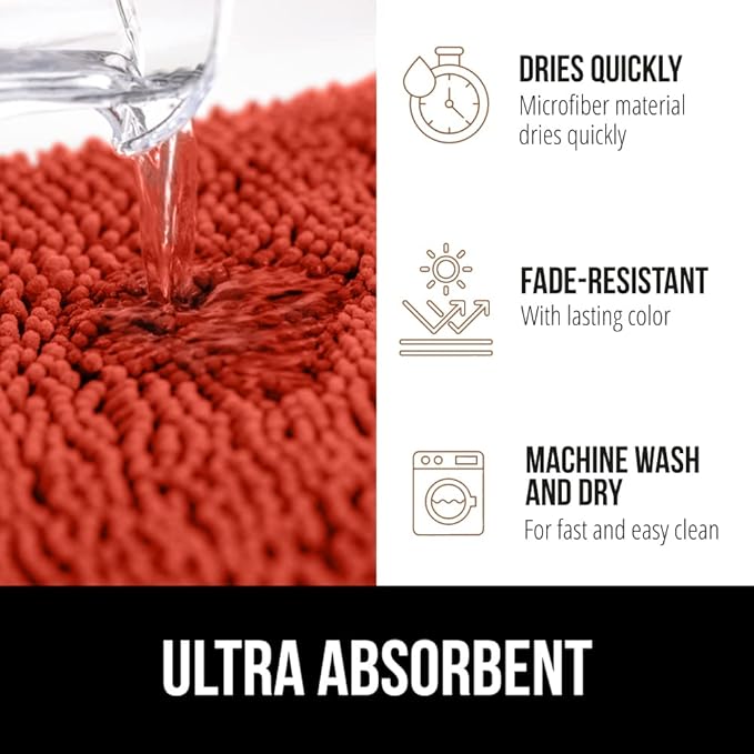 GORILLA GRIP Bath Rug Mat 60x24, Thick Soft Absorbent Chenille, Quick Dry Microfiber Mats, Rubber Backing, Machine Washable Shower Floor Rugs, Bathmat Runner, Bathroom Decor Accessories Sunset Orange