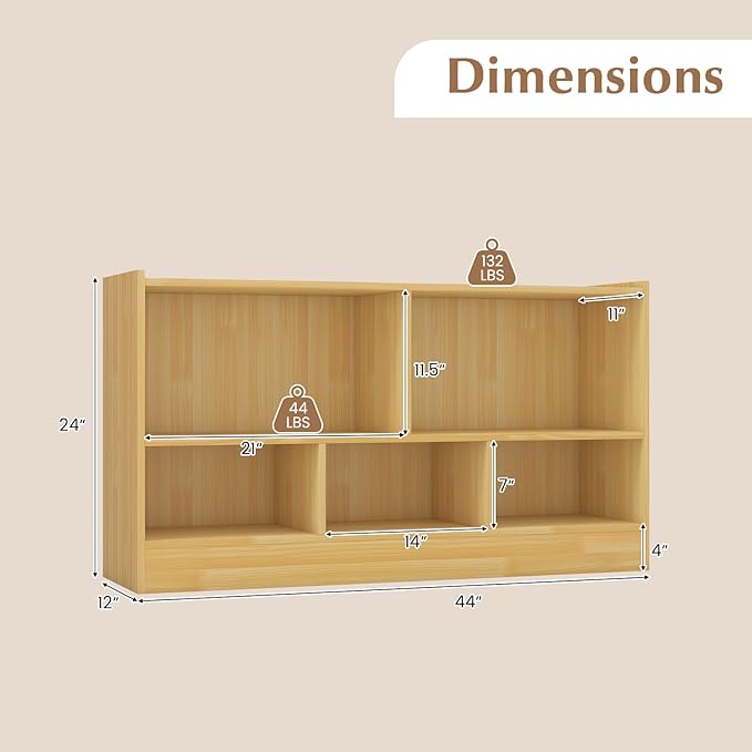 Giantex 5-Cube Bookcase, Freestanding 3-Tier Bookshelf with Spacious Top & Raised Base, Modern Display Storage Organizer, Multipurpose Book Shelf for Living Room, Bedroom, Playroom (Yellow)