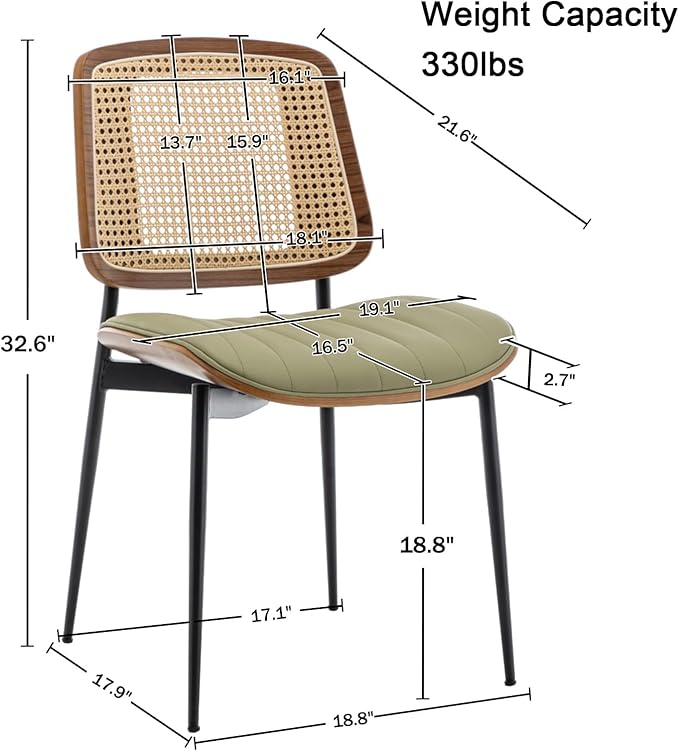 LUNLING Dining Room Chairs Set of 4 Mid Century Modern Retro Green Faux Leather Kitchen Chair with Walnut Bentwood Upholstered Seat Metal Legs Chair for Kitchen Dining Room Chairs(LightGreen)