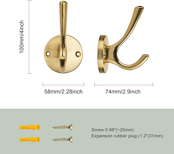TUNNY 5 Pack Round Coat Towel Hooks - Champagne Bronze Coat Hooks for Hanging Coats Towel Hooks for Bathroom Wall Mounted Zinc Alloy Bath Towel Hooks Robe Clothes Hook Holder Heavy Duty Wall Hooks