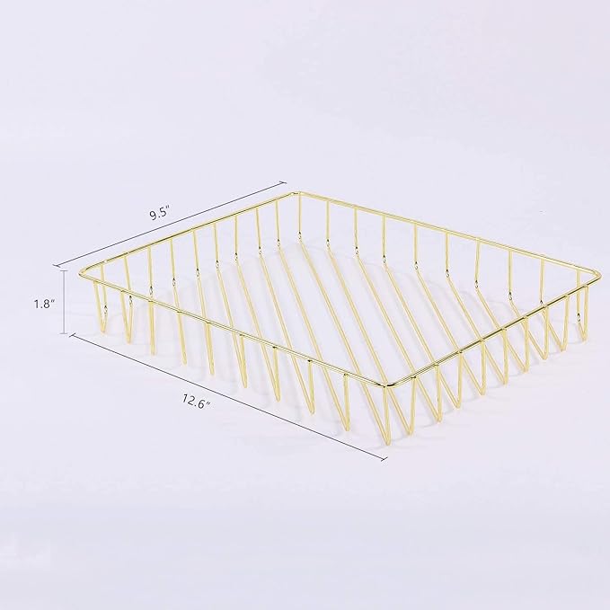Desk Tray, Wire Metal Letter File Tray Organizer, Size 12.2”x9.5”x1.9”, Rose Gold