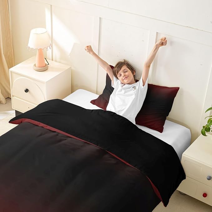 Erosebridal Red and Black Toddler Duvet Cover Ombre Bedding Set for Kids Teens Abstract Gradient Comforter Cover Contemporary Art Bed Set, 1 Pillowcase