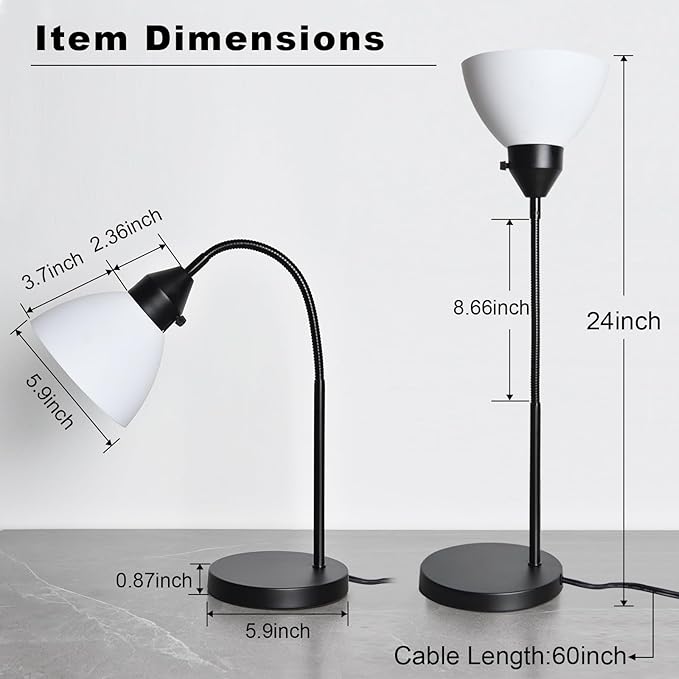 RISLG LED Desk Lamp for Home Office, 3 Levels Dimmable Reading Light, Flexible Table Lamp for Bedside Office, Rotary Switch Control, Desk Lamp for College Dorm Study Lamp, Bulb Included, Black