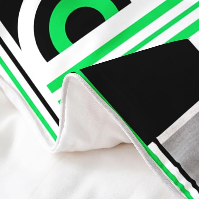 Erosebridal Art Deco Mid Century Duvet Cover Set Retro Modern Abstract Geometric 100% Cotton Comforter Cover Black and White Green Circles Stripes Twin Bedding Sets for Girls, Contemporary Bed Set