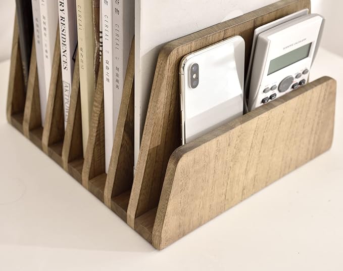 KIRIGEN Wooden Desk Mail Organizer, 7-Slot File Holder and Letter Sorter Wood Document Hlder for Mail, Folders, Bills, Papers, Home Office, Classroom, Countertop, No Assembly Brown 7KWJJ-DBR
