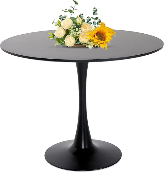 42 Inch Round Dining Table,Mid-Century Tulip Table with Metal Pedestal Base,Modern Leisure Table for Small Space Kitchen Dining Room,Easy Assembly,Black