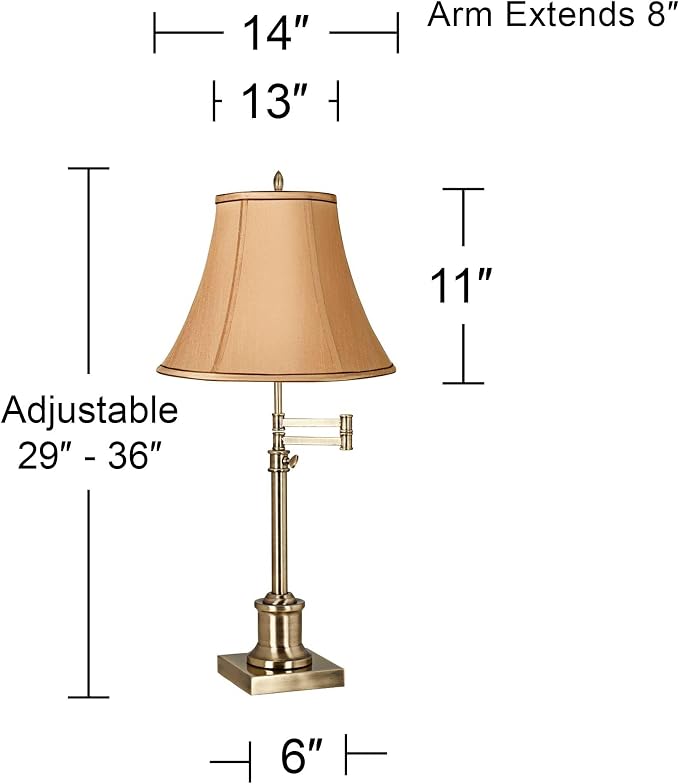 360 Lighting Westbury Traditional Swing Arm Desk Table Lamp Adjustable Height 36" Tall Antique Brass Tan Fabric Bell Shade for Living Room Bedroom House Bedside Nightstand Home Office