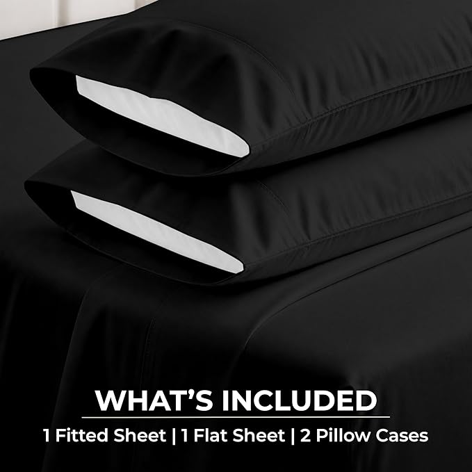 SGI bedding RV Short Queen Sheet Set 60x75, 600 TC Egyptian Cotton, 4 Piece Luxury Hotel Collection, Ultra Soft & Breathable, Fits RV Mattress Camper & Trailer, 15 Inch Pocket, Black