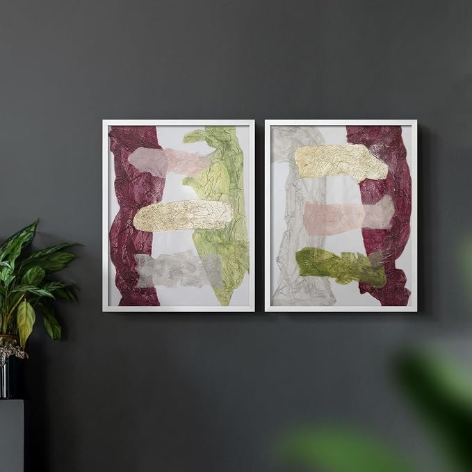 Renditions Gallery Set of 2 Peel & Stick Framed Prints, Abstract Wall Art, Mix Color Dyed Textures Wall Decor, Re-Stickable - Ready to Hang - 8"x10" - White Frame LT588