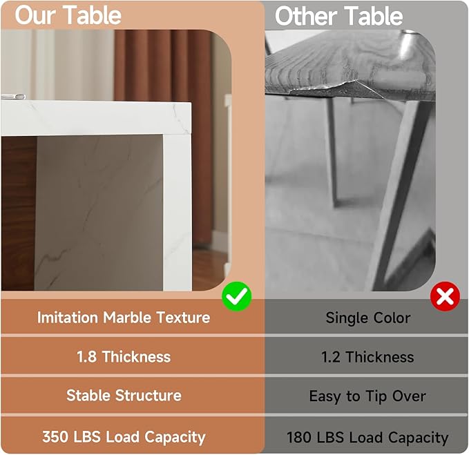ONBRILL 61"*31" Whole Board of Tabletop Kitchen Island Table with Storage Space, Power Outlet & LED Lights, Modern Imitation Marble Large Counter Height Dining Table for 4 (White)