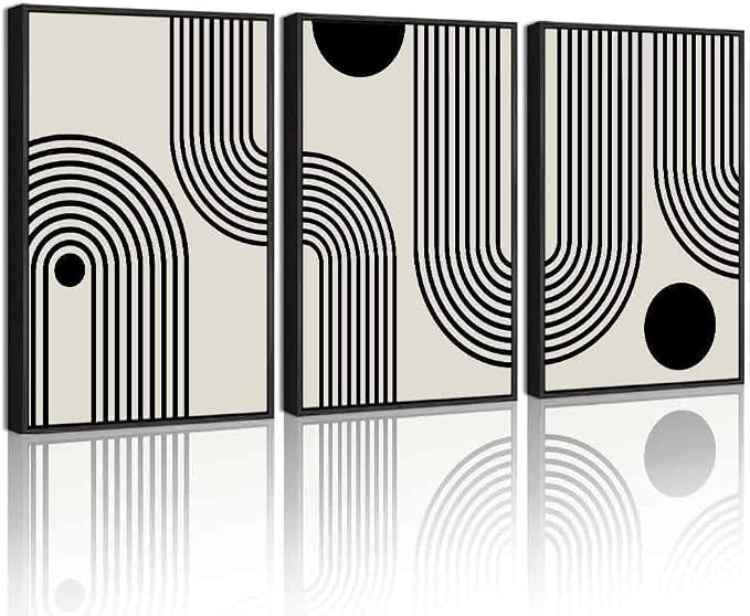 Drsoum Black Abstract Wall Art Framed Minimalist Bohemian Wall Decor Geometric Lines Artwork Hallway Bedroom Prints Ready to Hang 16x24in Black Framed