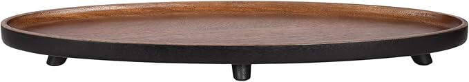 Kate and Laurel Tomaz Modern Decorative Mango Wood Oval Footed Tray, 23 x 7, Walnut Brown and Black, Transitional Food-Safe Wooden Coffee Table Tray with Elevated Design and Unique Oval Shape