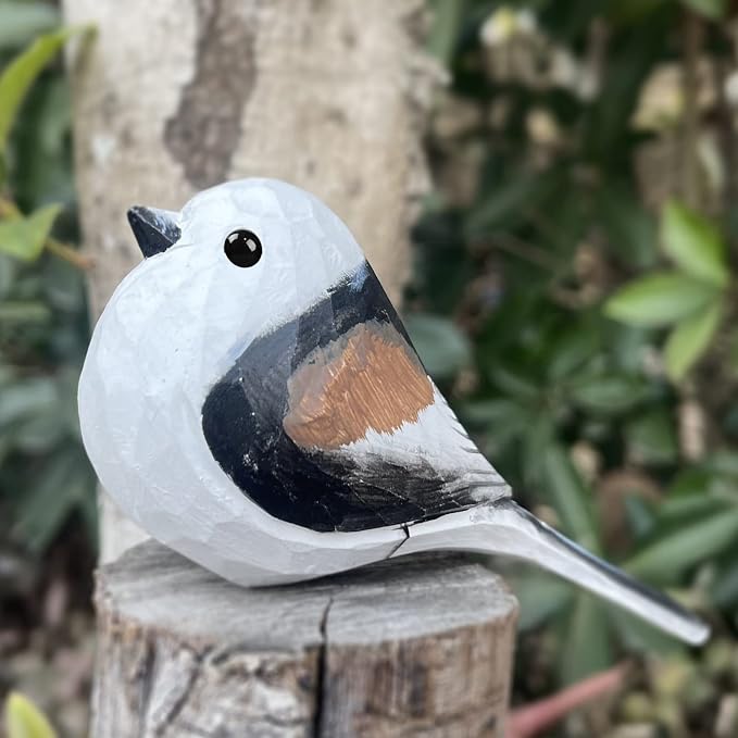 Bird Figurines Hand Carved Painted Wooden Statues for Home Decor, Gift for Bird Lovers,Housewarming, Birthday, Christmas, Anniversaries (NO.11.Aegithalidae-Long-Tailed tit)