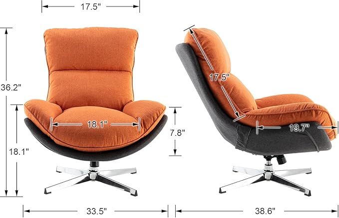 Swivel Accent Chair Set of 2, Modern Upholstered Linen Fabric Lounge Chair Sofa Chair with High Backrest, Comfy Rocking Chair for Living Room Bedroom, Orange