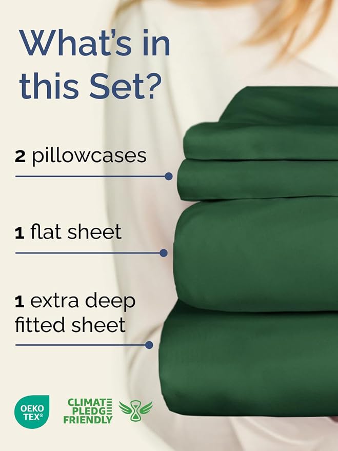 Extra Deep Twin Sheet Set - 4 Piece Breathable and Cooling Sheets - Hotel Luxury Bedding for Women, Men, Kids & Teens - Easy & Secure Fit - Soft and Wrinkle Free - Extra Deep Pockets - Emerald Green