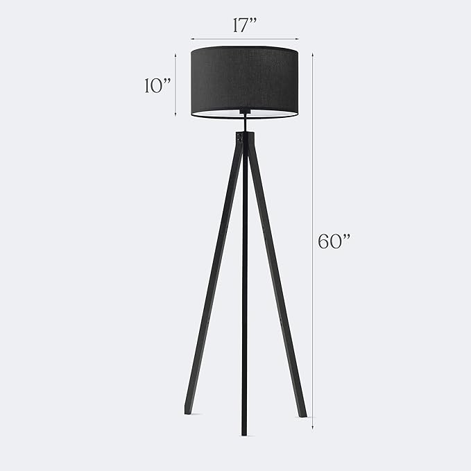 Brightech Eden Tripod LED Floor Lamp – Mid Century Dimmable Modern Light for Contemporary Living Rooms - Tall Free Standing Lamp with Solid Wood Legs for Bedroom, Office - Classic Black
