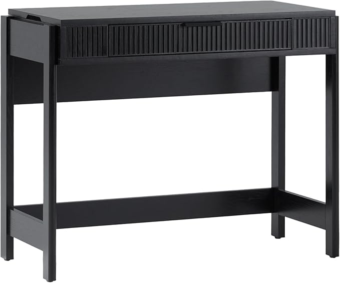 Walker Edison Transitional Style Furniture, Reeded Detail, Lift-Top Desk with Drawer and Storage Cubby, Sitting to Standing Desk, Soft Self-Close Desktop, 38 Inch, Black