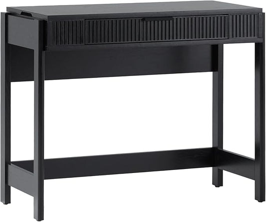Walker Edison Transitional Style Furniture, Reeded Detail, Lift-Top Desk with Drawer and Storage Cubby, Sitting to Standing Desk, Soft Self-Close Desktop, 38 Inch, Black