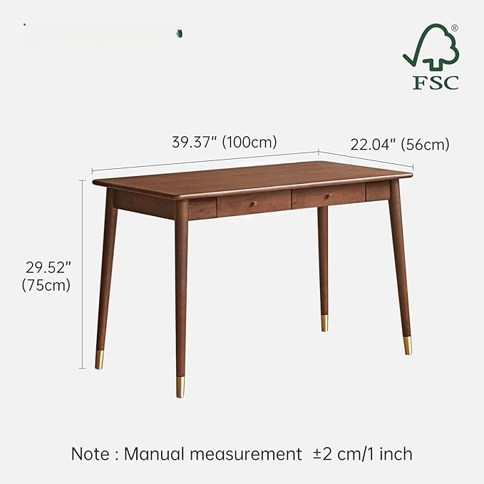 Computer Desk, Solid Wood Desk, Mid Century Modern Home Office, Writing Desk with Drawers for Study Bedroom Living Room