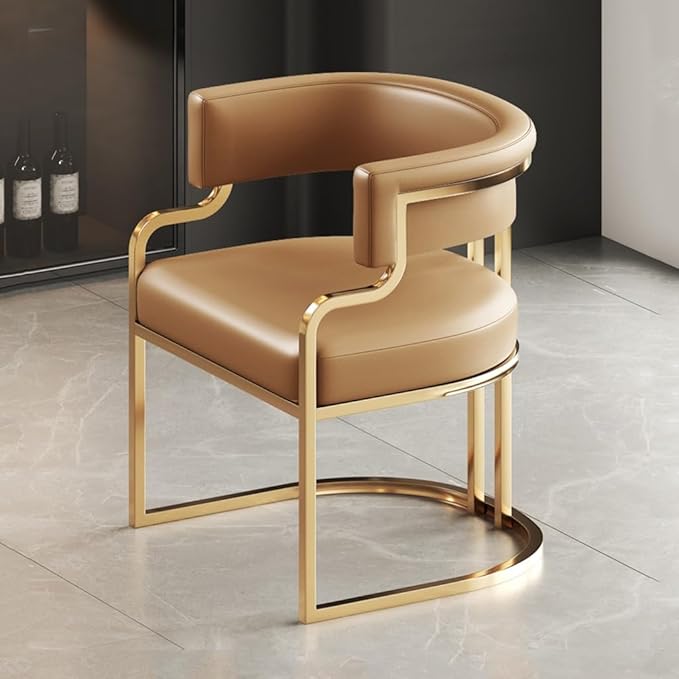 YCKEGEW Leather Modern Tub Chair Upholstered Armchair for Living Room,Dining Room Chairs Guest Chairs for Reception Single Sofa Chair with Golden Metal Legs(Light Brown)