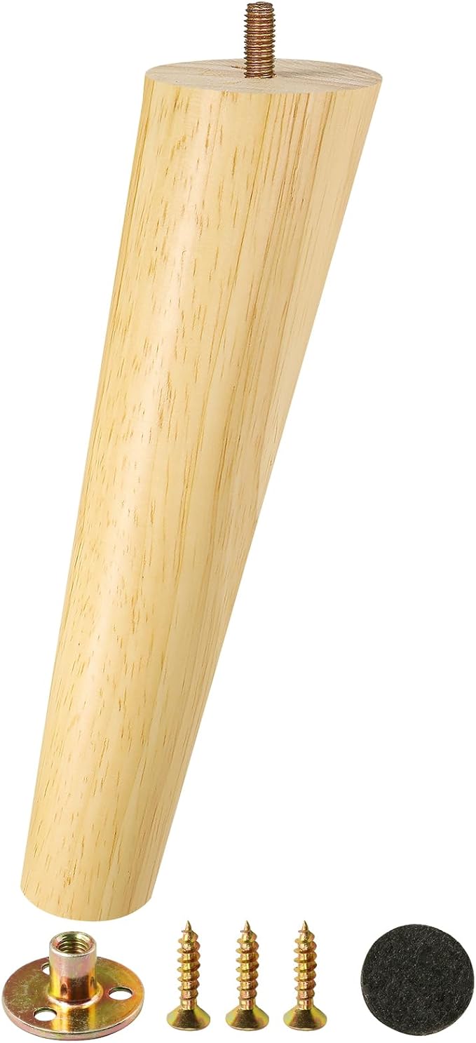 FoDau770 Rubber Wood Furniture Legs 10 Inches, 5/16" UNC Slant Tapered Wood Feet Mid Century Sofa Legs, Wooden Furniture Feet Replacement Parts for Cabinet Couch Dresser Chair Ottoman Table