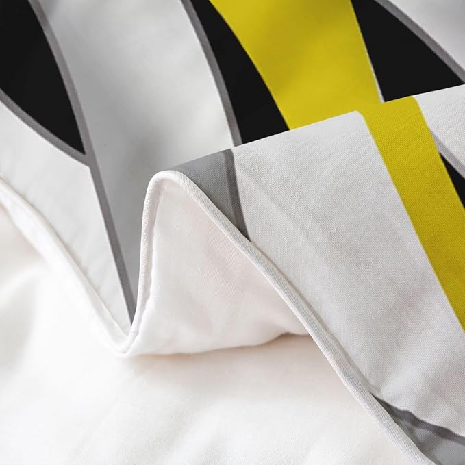Erosebridal Grey Black Yellow 100% Cotton Duvet Cover Full Geometric Striped Abstract Bedding Set for Kids Teens Adults Abstract Wave Stripes Comforter Cover Contemporary Minimalist Bed Set 3 Pcs