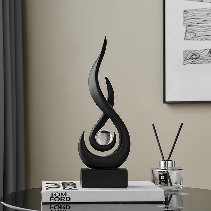 Octdays Black Abstract Statue Sculpture Decorations, Modern Sculptures Home Décor Accents, Resin Art Flame Figurines for Living Room Table Centerpiece Office Desk TV Stand Decor