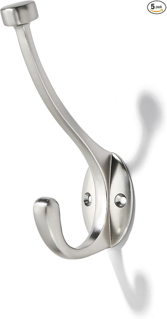 khtumeware The 5 Pack zinc Alloy Brushed-Satin-Nickel Coat Hook is Suitable for bathrooms, Behind Doors, bedrooms, corridors, and is a Towel Robe Silver Hooks for Both Household and Commercial use