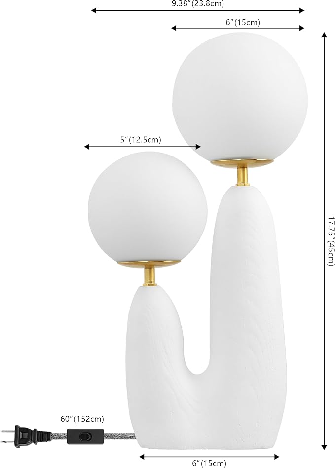 JONATHAN Y JYL4065B Oda 17.75" 2-Light Modern Bohemian Resin/Iron/Frosted Glass Danish Cactus LED Table Lamp for Bedroom, Living Room, Office, College, Nightstands and Coffee Table, White/Brass Gold