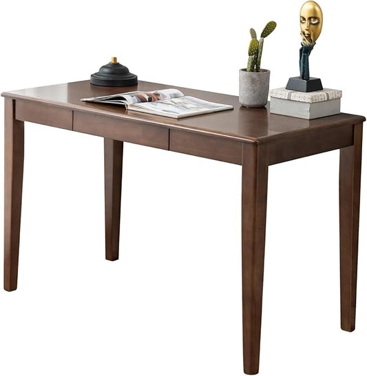 Solid Wood Desk with Drawer, Wooden Home Office Desk for Work, Student Computer Desk for Small Spaces, Gaming Study PC Desk for Bedroom, Easy to Assemble (Walnut Color 47 inch)