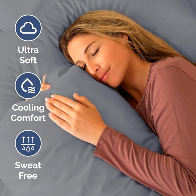 Short Queen Size 4 Piece Sheet Set - RV Short Queen, Ultra-Soft, Breathable & Cooling Bed Sheets Set w/ Deep Pockets - Hotel Luxury Bedding for Women & Men - Wrinkle Free & Fade Resistant - Steel Blue