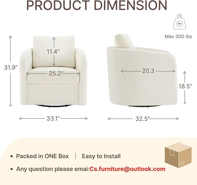 Swivel Accent Chair, Upholstered Barrel Chair with Washable Slipcover for Living Room Bedroom Reading Waitingroom,Cream White