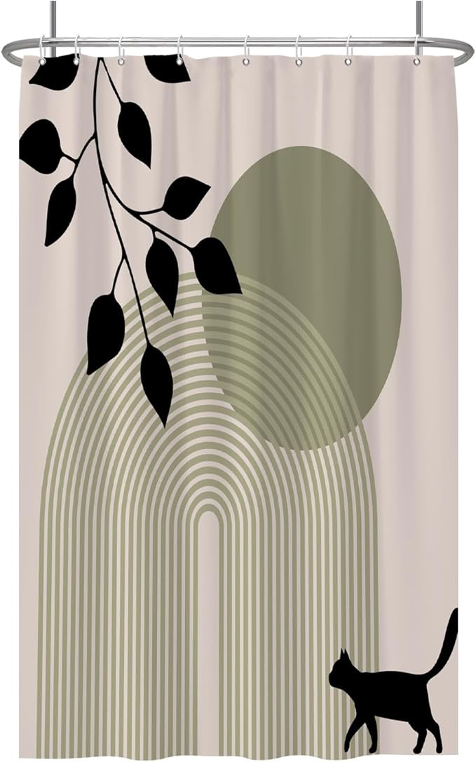 Baocicoo Minimalist Boho Shower Curtain Mid Century Silhouette Cat Botanical Shower Curtain for Bathroom Home Bathtub Living Room Decor Fabric Waterproof Curtain for Bathroom with Hooks 48x72 Inches