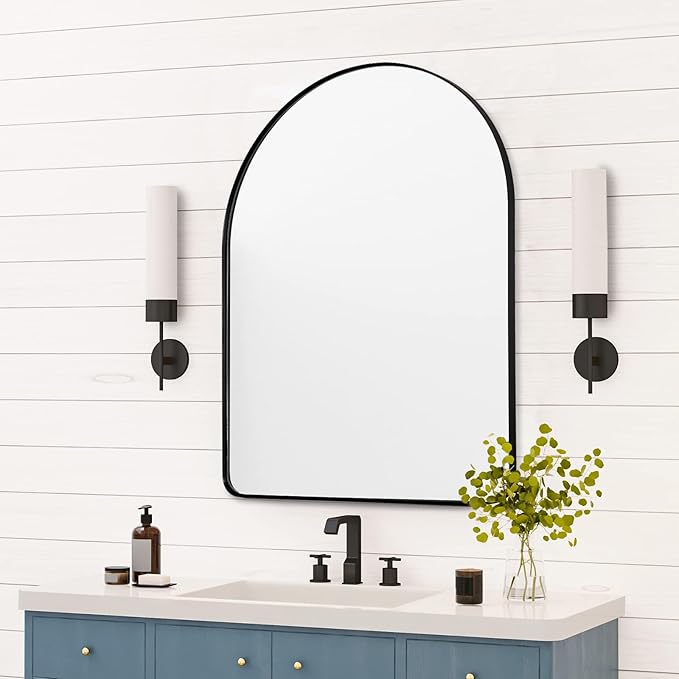 ANDY STAR 30x40 Inch Arched Wall Mirror, Stainless Steel Frame Metal Frame with Black Finish, Large Arch Mirror Perfect for Bathroom, Vanity, Living Room