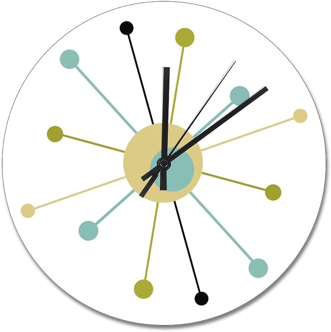 ArogGeld Mid Century Wall Clock Atomic Age Wall Clocks Battery Operated 15 Inch Silent Non-Ticking Farmhouse Wall Decor for Bedroom Living Room